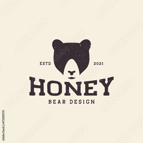 face head bear honey vintage logo symbol icon vector graphic design illustration idea creative