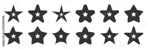 Stars black stamp sticker shape blank seal flat set. Simple forms for text designation product quality. Police order badge. Winner rating sticker print handicraft. Drawing stencil isolated on white