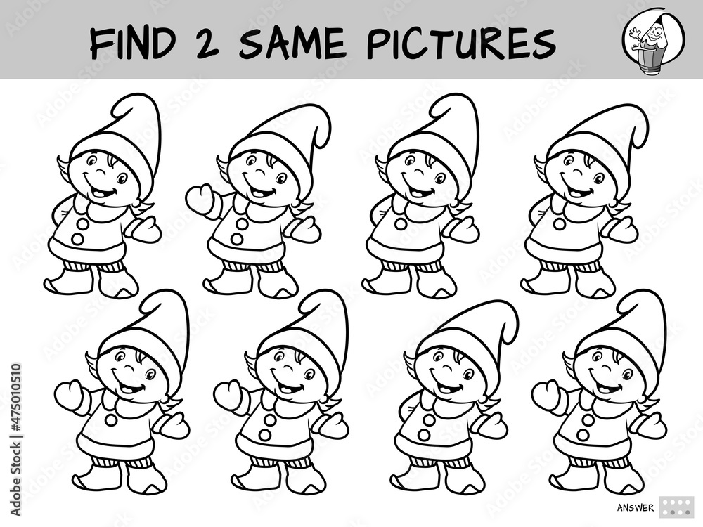 Kid in Christmas outfit. Find two same pictures Kid in Christmas outfit. Find two same pictures