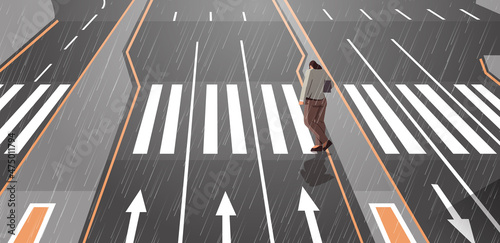 sad woman depressed guy crossing street on crosswalk loneliness depressive disorder problem mental health diseases