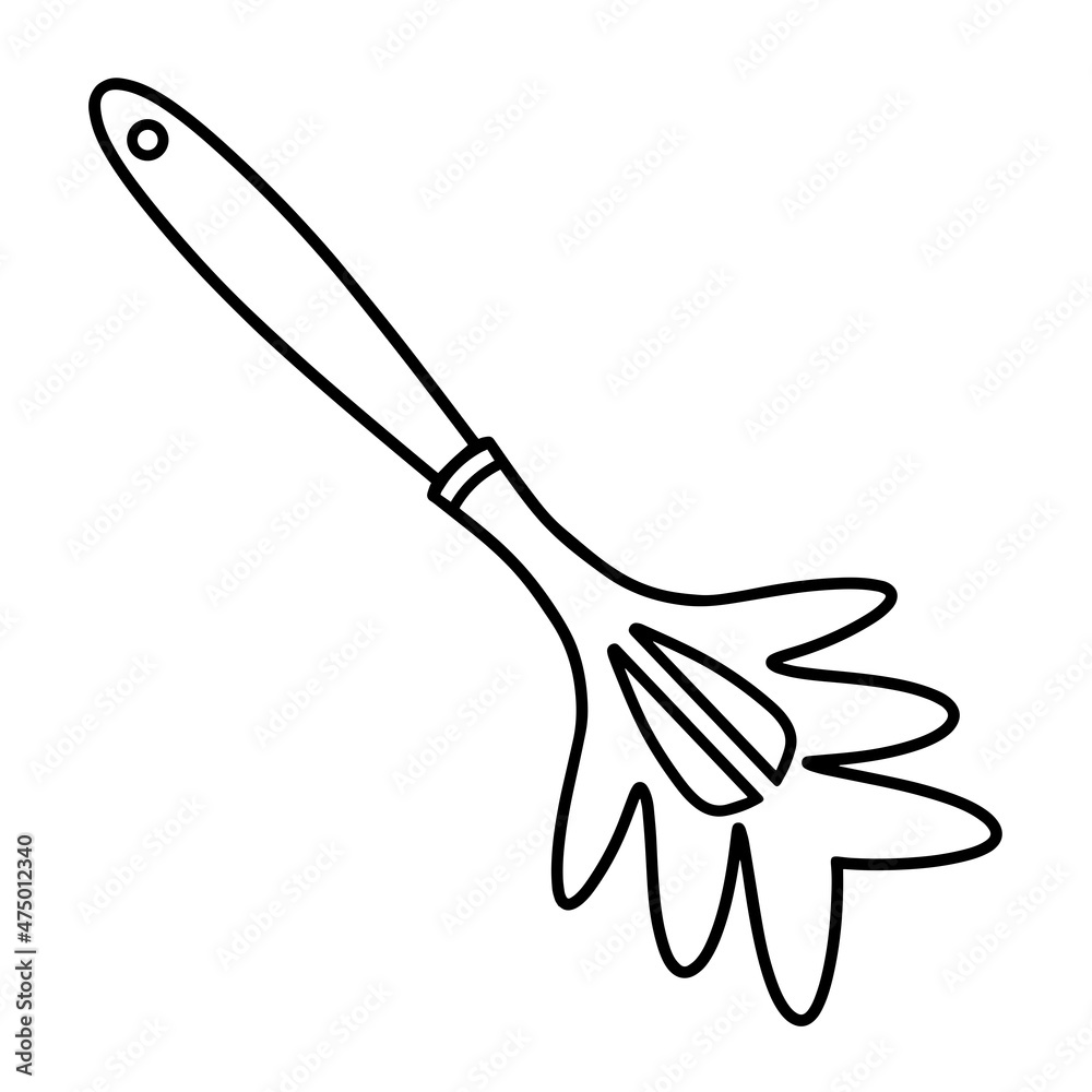 Obraz premium Spaghetti spoon vector icon. Hand drawn kitchen pasta making tool. Simple culinary element, monochrome doodle. Food sketch, clipart for decoration and design of the menu, cafe, restaurant, pizzeria.