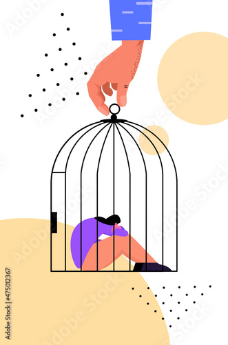 tired depressed woman sitting in cage unhappy girl feeling desperate mental health diseases depression concept