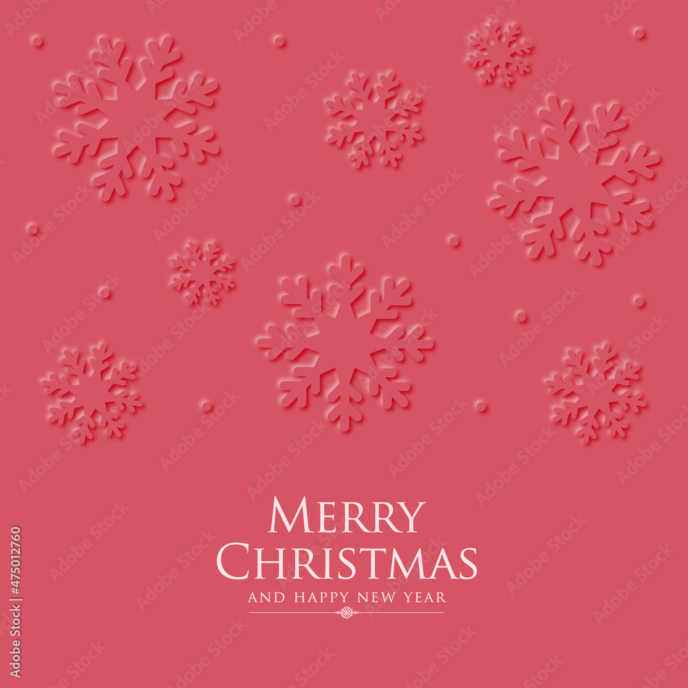 Red christmas card with snow and snowflake composition.