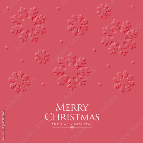 Red christmas card with snow and snowflake composition. © Irina