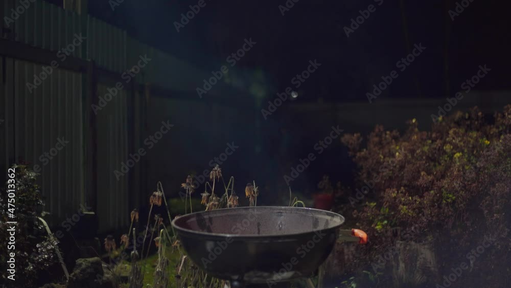 Beautiful smoke comes from the barbecue maker. Evening dinner in nature. Country cooking method. A place for a barbecue. Beautiful smoke comes from the barbecue maker. Evening dinner in nature. Country cooking method. A place for a barbecue.