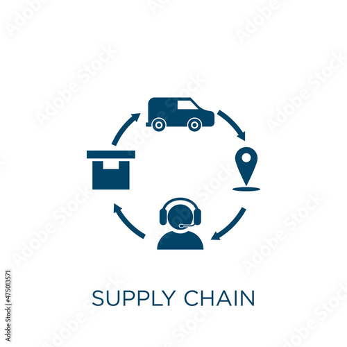 supply chain vector icon. supply filled flat symbol for mobile concept and web design. Black chain glyph icon. Isolated sign, logo illustration. Vector graphics.