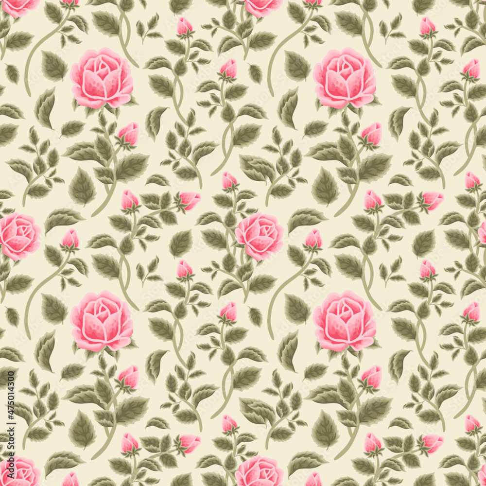 Vintage Shabby Chic Pink Rose Flower Seamless Pattern Background for autumn and spring textile, paper, prints, background, fabric, feminine beauty products, romantic gift wrapping