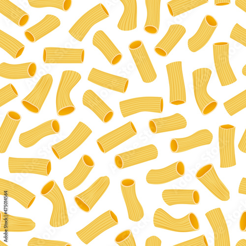 Vector seamless pattern. Rigatoni pasta isolated on white background.