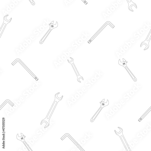 Pattern of flat adjustable wrench  hexagon and just a wrench classic shape. Linear design. On a white background. Tools for any specialist. Flat vector illustration.