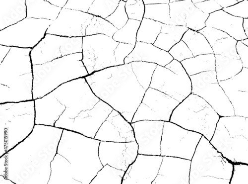 The texture of cracks. Cracked soil. Black and white vector illustration.