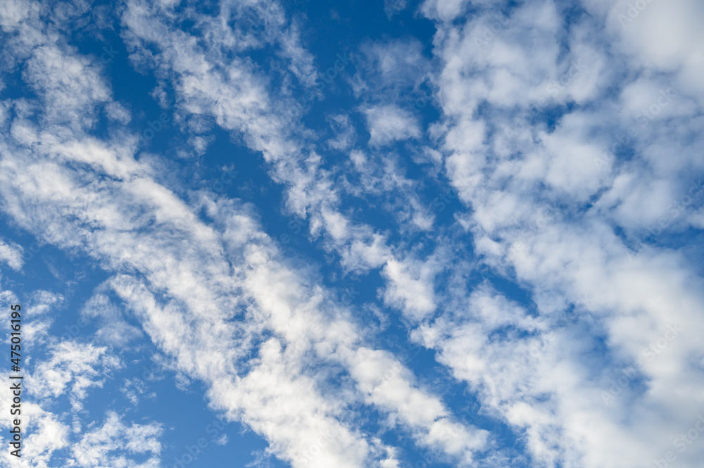 Dramatic background in blue and white, bright white long clouds against a rich blue sky
Dramatic background in blue and white, bright white long clouds against a rich blue sky
