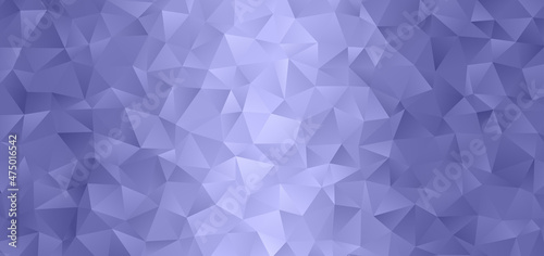 Periwinkle Gradient Low Poly Wide Background. 2022 Color of the Year. Irregular Sparkling Polygonal Texture. Glowing 3D Triangle Pattern Surface.