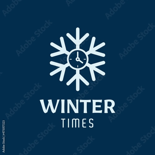Winter Times logo design concept, Combination of Snowflake with Clock logo design. Winter Season logotype