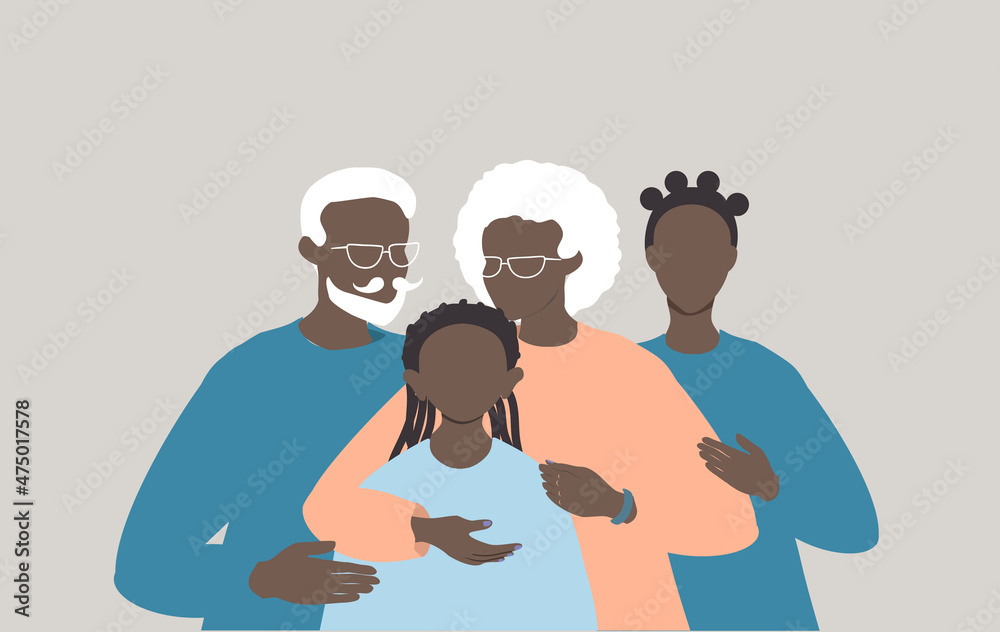 vector illustration - family of black people. grandparents and two granddaughters. trend illustration in flat style