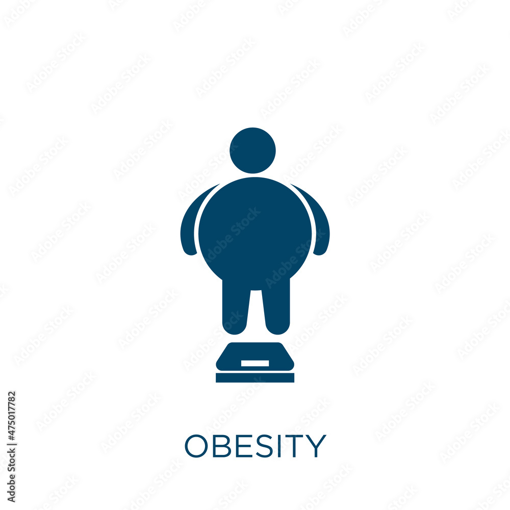 obesity vector icon. health filled flat symbol for mobile concept and web design. Black healthy glyph icon. Isolated sign, logo illustration. Vector graphics. - obrazy, fototapety, plakaty 