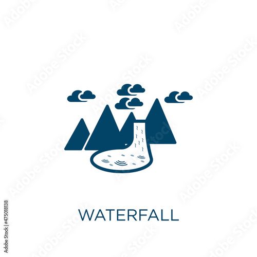 waterfall vector icon. mountain filled flat symbol for mobile concept and web design. Black water glyph icon. Isolated sign, logo illustration. Vector graphics.