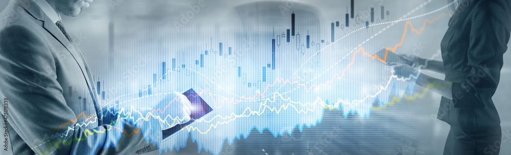 Business finance growth graph chart analysing diagram trading and forex exchange concept double exposure Business finance growth graph chart analysing diagram trading and forex exchange concept double exposure