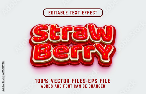 strawberry 3d text. editable text effect premium vectors