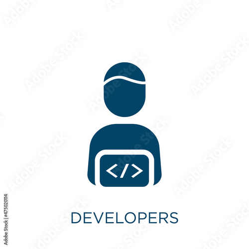 developers vector icon. business filled flat symbol for mobile concept and web design. Black people glyph icon. Isolated sign, logo illustration. Vector graphics.