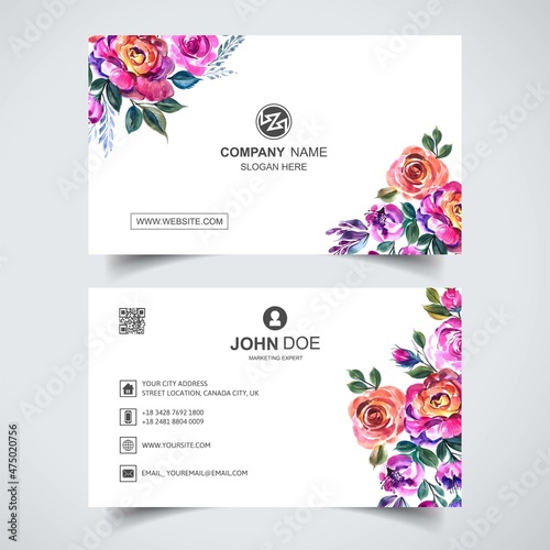 Creative watercolor flower with business card template