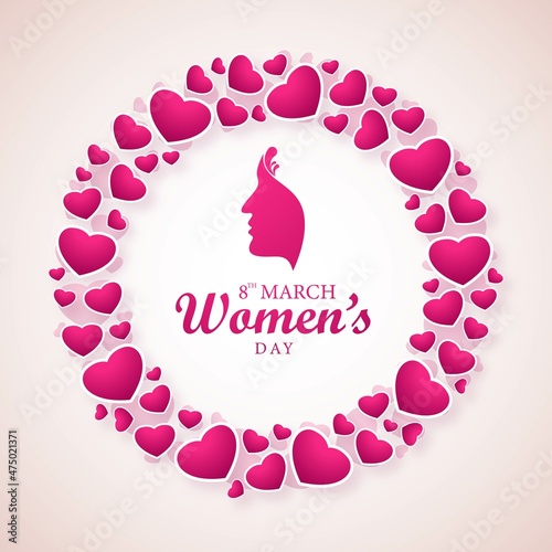 Happy Women's Day for decorative hearts greeting card design