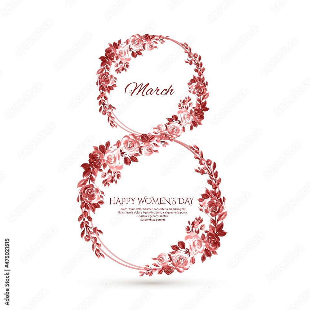 Women day background with frame flowers 8 march card design