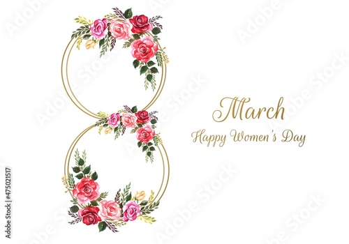 Women day background with frame flowers 8 march card design