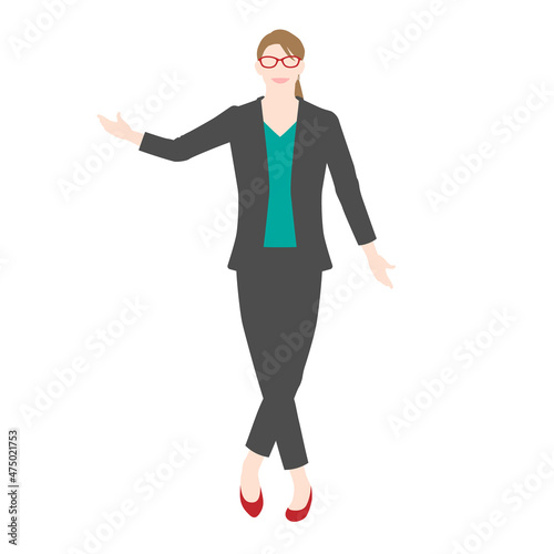Illustration of a businesswoman in a musical pose(white background, vector, cut out)