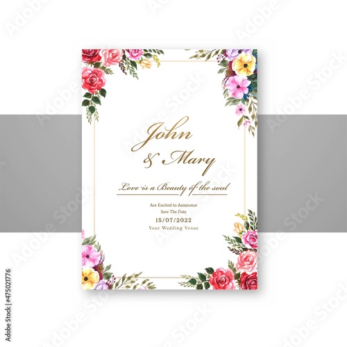 Wedding flowers with invite invitation card template design