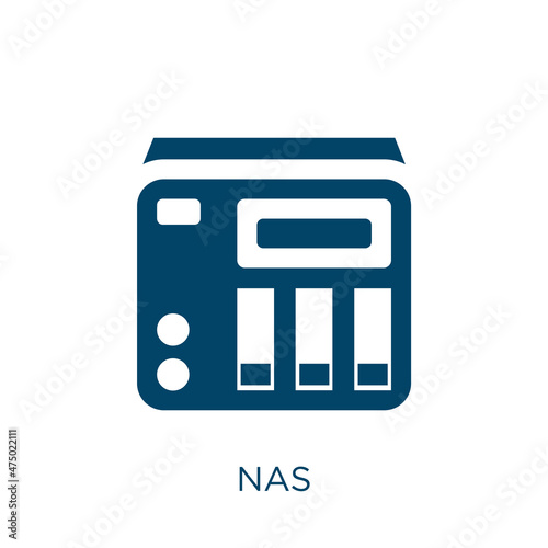 nas vector icon. internet filled flat symbol for mobile concept and web design. Black network glyph icon. Isolated sign, logo illustration. Vector graphics. photo