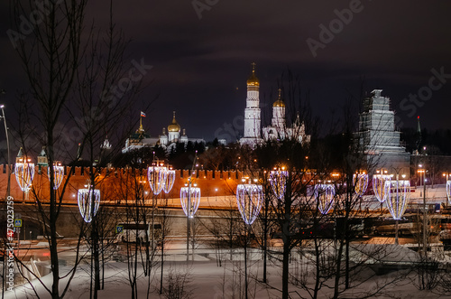 Panorama of winter Moscow apital of Russia. Kremlin, Kremlin wall, churches, Grand Kremlin Palace photo