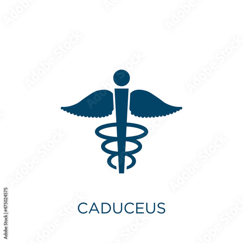 caduceus vector icon. medical filled flat symbol for mobile concept and web design. Black heart glyph icon. Isolated sign, logo illustration. Vector graphics.