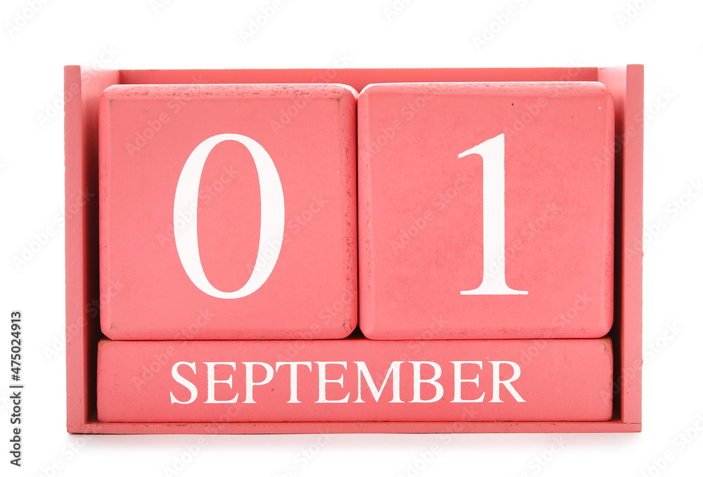 Calendar with date of September 1 on white background - obrazy, fototapety, plakaty 