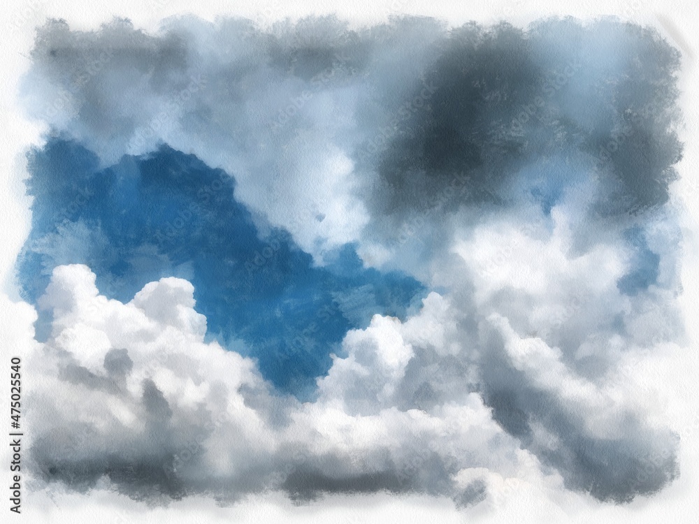 Obraz premium white clouds in the blue sky watercolor style illustration impressionist painting.