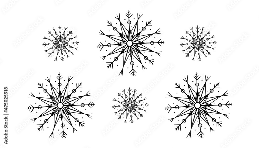 Doodle snowflakes isolated pattern winter vector