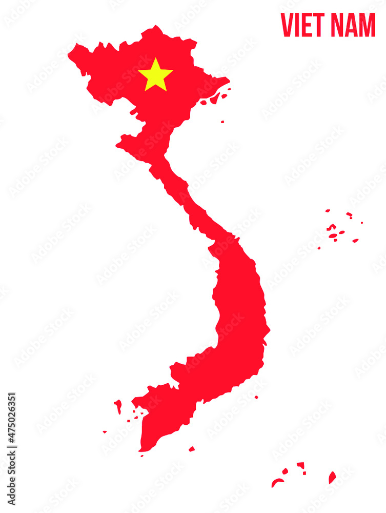 Map of Vietnam in red with yellow stars | Territorial border | Vietnam ...