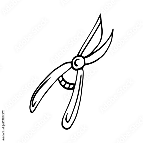 pruner hand drawn doodle. vector, minimalism, scandinavian, monochrome, nordic. garden tool, plant pruning. sticker, icon.