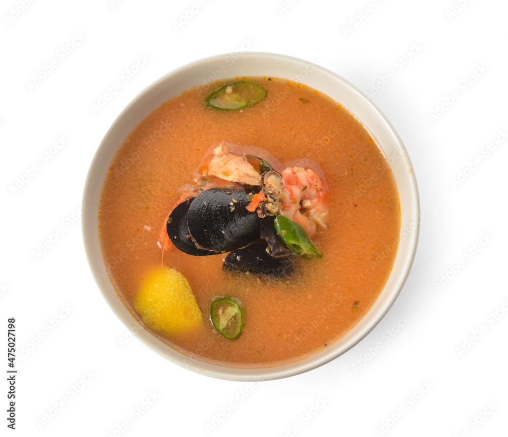 Bowl of spicy Thai soup on white background Bowl of spicy Thai soup on white background