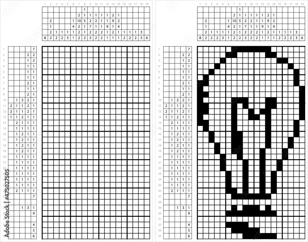 Fototapeta premium Bulb Icon Nonogram Pixel Art M_2112001