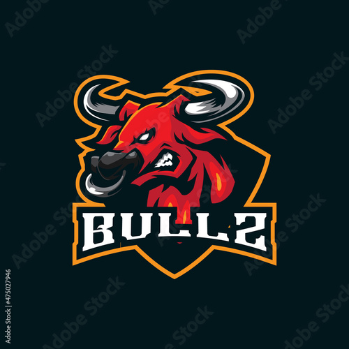 Bull mascot logo design vector with modern illustration concept style for badge, emblem and t shirt printing. Bull head illustration for sport team.