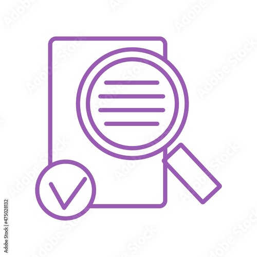 Search and check of data. Simple violet outline vector icon with thin lines