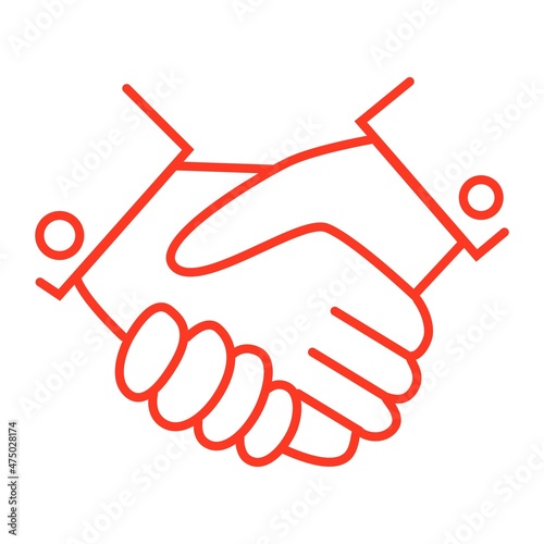 Handshake symbol. Two hands shake each other. Simple orange outline vector icon with thin lines