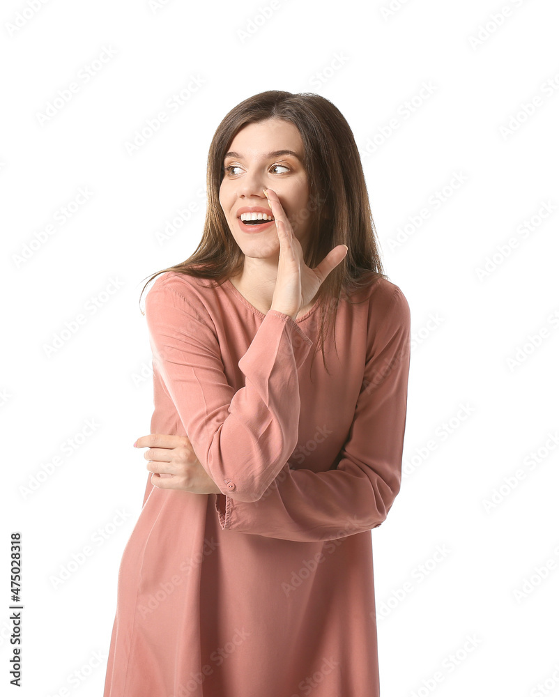 Young gossiping woman on white background Young gossiping woman on white background