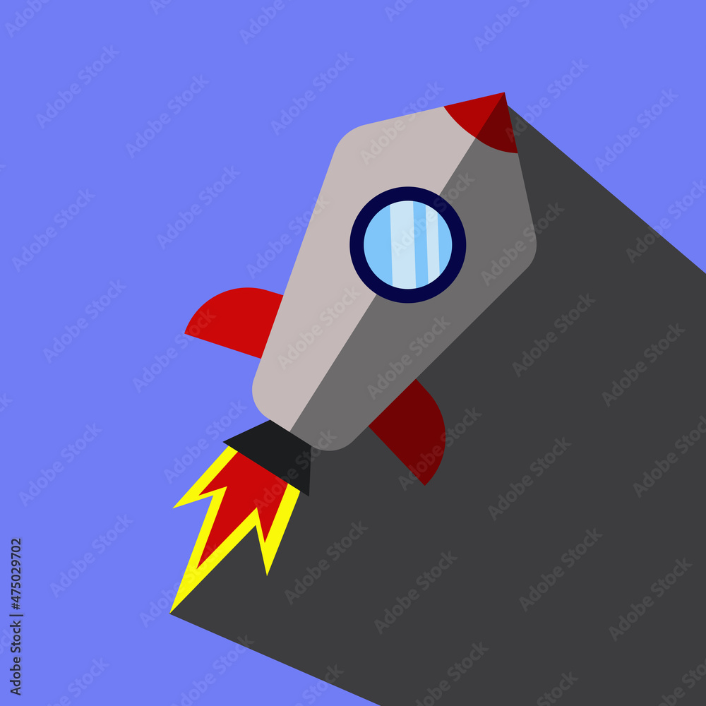 Rocket flat icon with long shadow, rocket illustrator, rocket flat art Rocket flat icon with long shadow, rocket illustrator, rocket flat art
