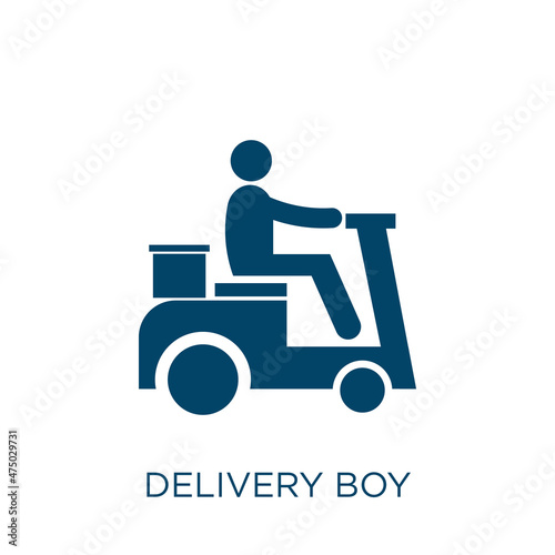 delivery boy vector icon. man filled flat symbol for mobile concept and web design. Black delivery glyph icon. Isolated sign, logo illustration. Vector graphics.