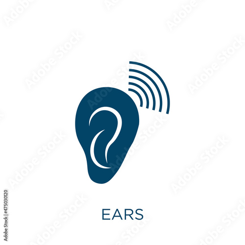 ears vector icon. ear filled flat symbol for mobile concept and web design. Black human glyph icon. Isolated sign, logo illustration. Vector graphics.