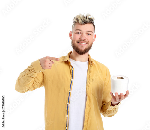 Young man with toilet paper...