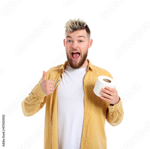 Happy young man with toilet...