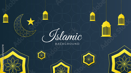 Ramadan Kareem islamic background. Ornamental Mandala dark blue yellow pattern Islamic design background. Ramadan Kareem abstract luxury islamic elements background