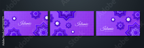 Flat flower Purple pattern Islamic design background. Islamic Background design for Ramadan Kareem